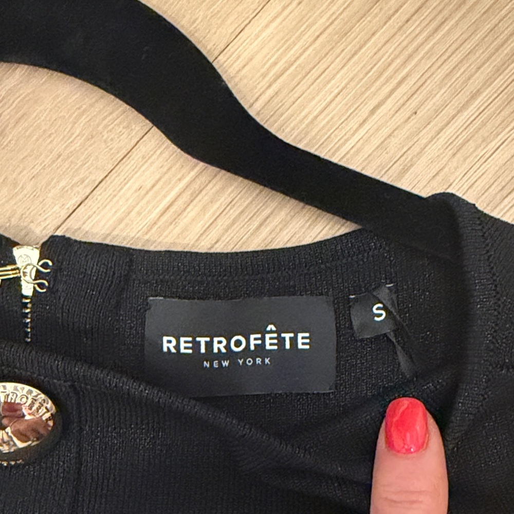 Retrofete Black Sleeveless Mini Dress with Gold Buttons Sixe Small - Picture 2 of 8